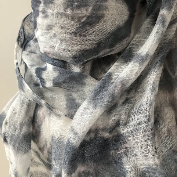 Artist Made Lightweight Tie Dye Scarf with Fringe, Silk and Rayon - Picture 3 of 5